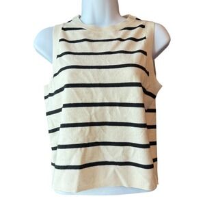 A New Day Striped Sweater Tank Cream Black Sleeveless Knit Size Medium